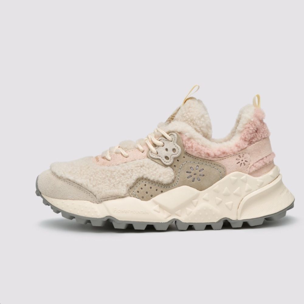 Flower Mountain Kotetsu Teddy Sneakers in Cream & Pink